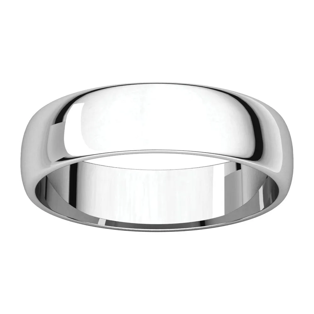 Platinum 5mm Half Round Light Band, Size 11.5
