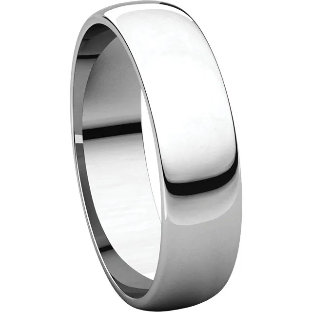 Platinum 5mm Half Round Light Band, Size 11.5