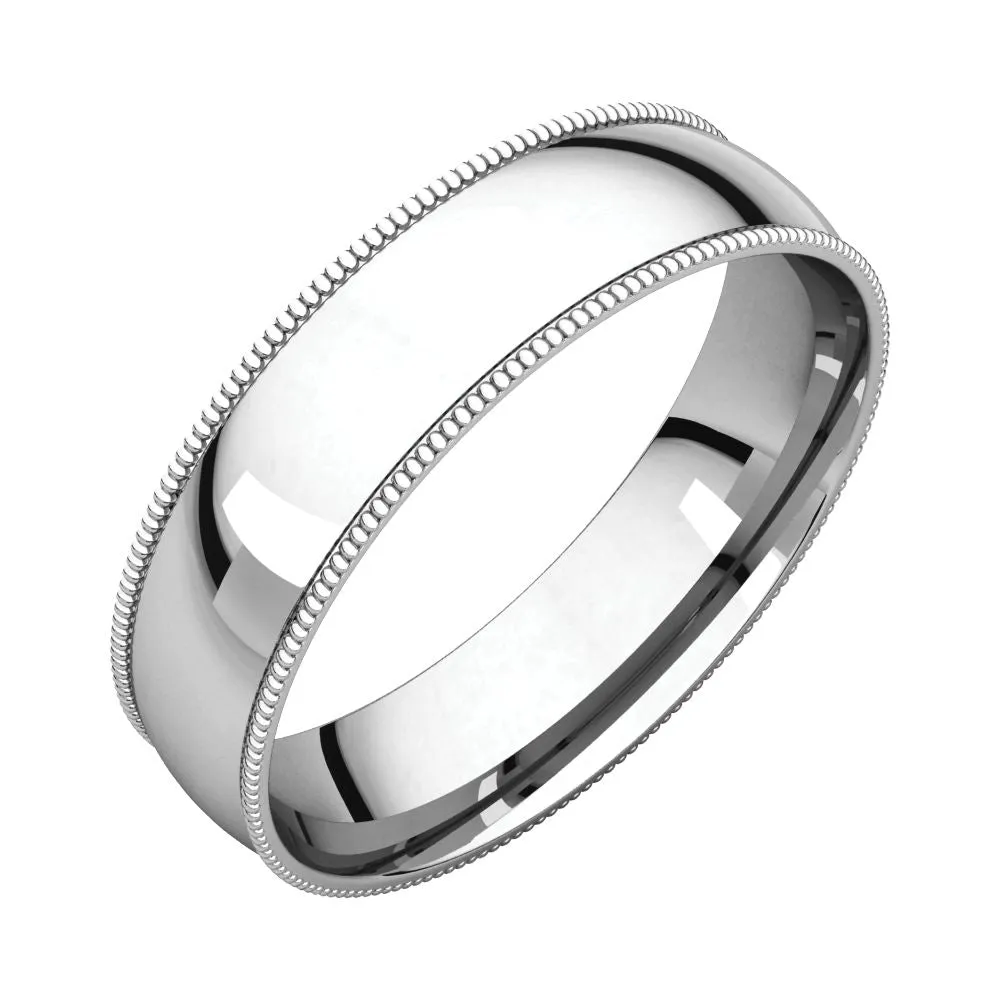 Platinum 5mm Light Comfort Fit Milgrain Band , Size 8.5