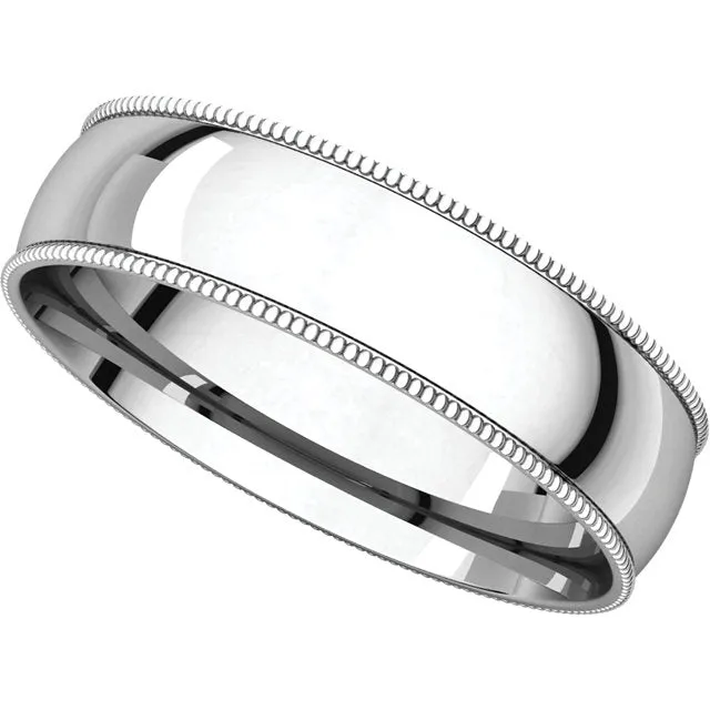 Platinum 5mm Light Comfort Fit Milgrain Band , Size 8.5