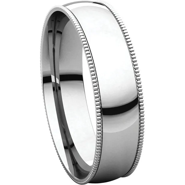 Platinum 5mm Light Comfort Fit Milgrain Band , Size 8.5