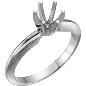 Platinum 6-6.6mm Round Heavy 6-Prong Engagement Ring Mounting, Size 6