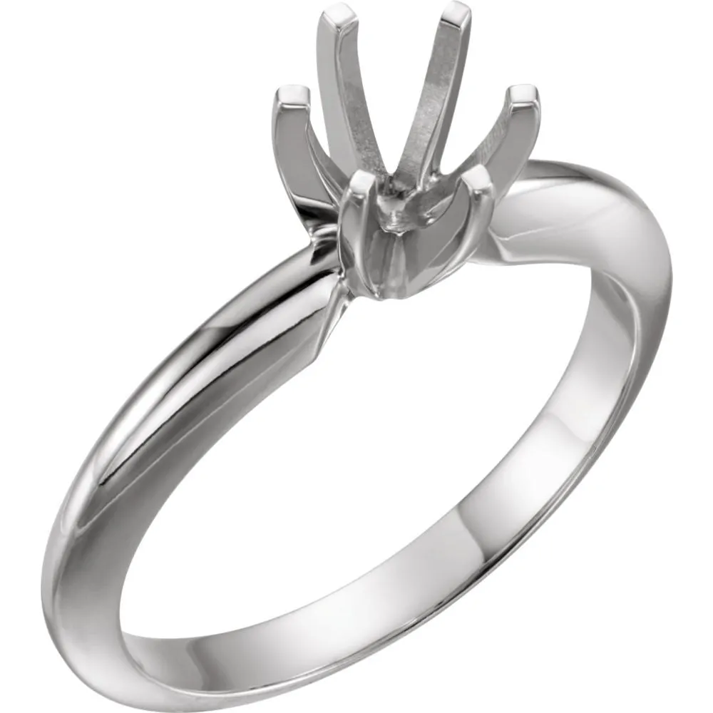 Platinum 6-6.6mm Round Heavy 6-Prong Engagement Ring Mounting, Size 6