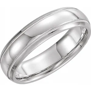 Platinum 6 mm Half Round Comfort-Fit Band With Milgrain