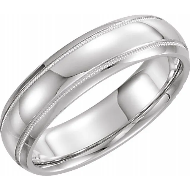 Platinum 6 mm Half Round Comfort-Fit Band With Milgrain