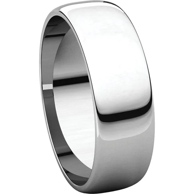 Platinum 6mm Half Round Light Band, Size 11