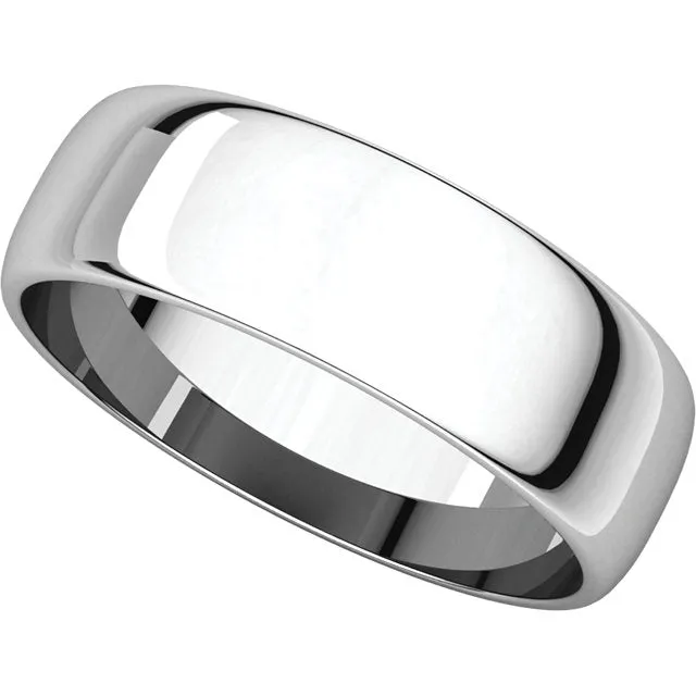 Platinum 6mm Half Round Light Band, Size 11