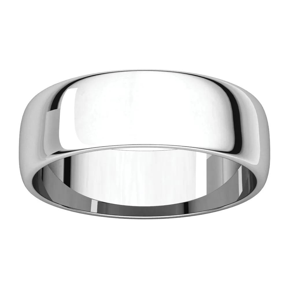 Platinum 6mm Half Round Light Band, Size 11