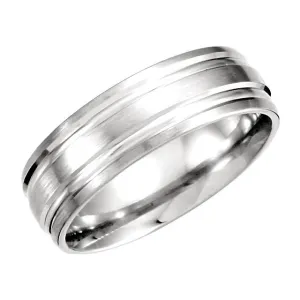 Platinum 7mm Double Cut Fancy Carved Band with Satin Finish Size 10.00