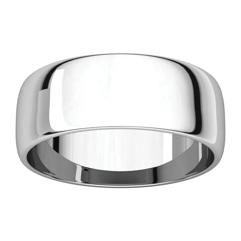 Platinum 7mm Half Round Light Band, Size 10