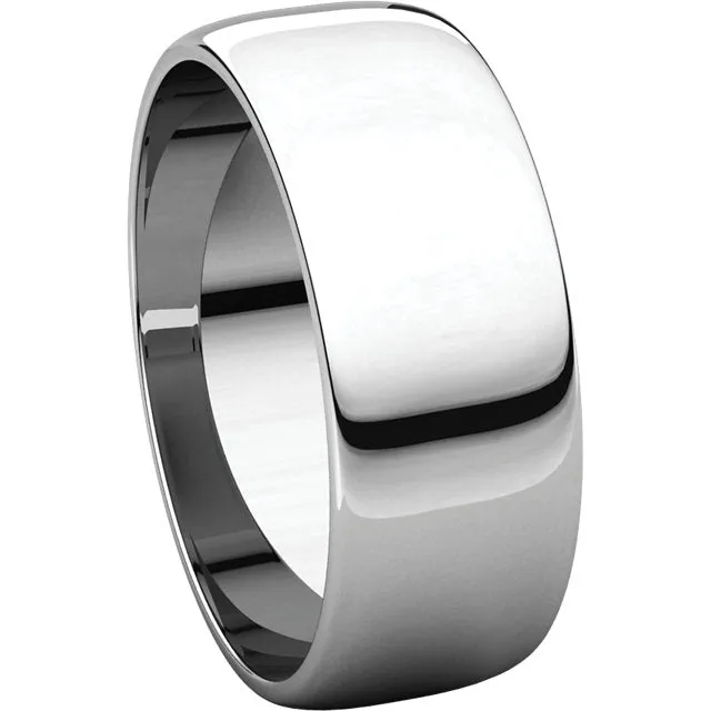 Platinum 7mm Half Round Light Band, Size 10