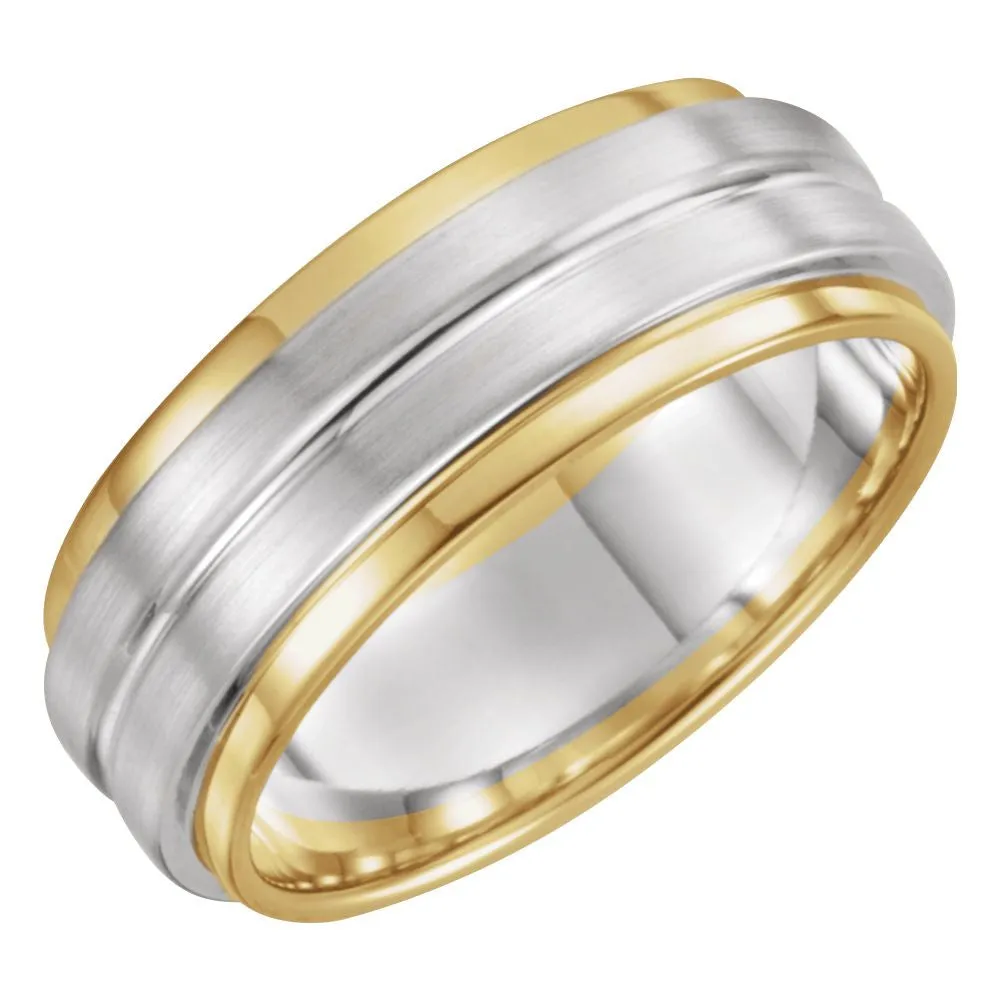 Platinum & 18K Yellow 7mm Grooved Flat Edge Band Size 10.5