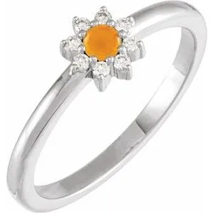 Platinum Natural Citrine & .07 CTW Natural Diamond Halo-Style Ring