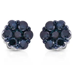 Platinum, Rhodium over Sterling Silver Floral BLUE DIAMOND Earrings .15 cts