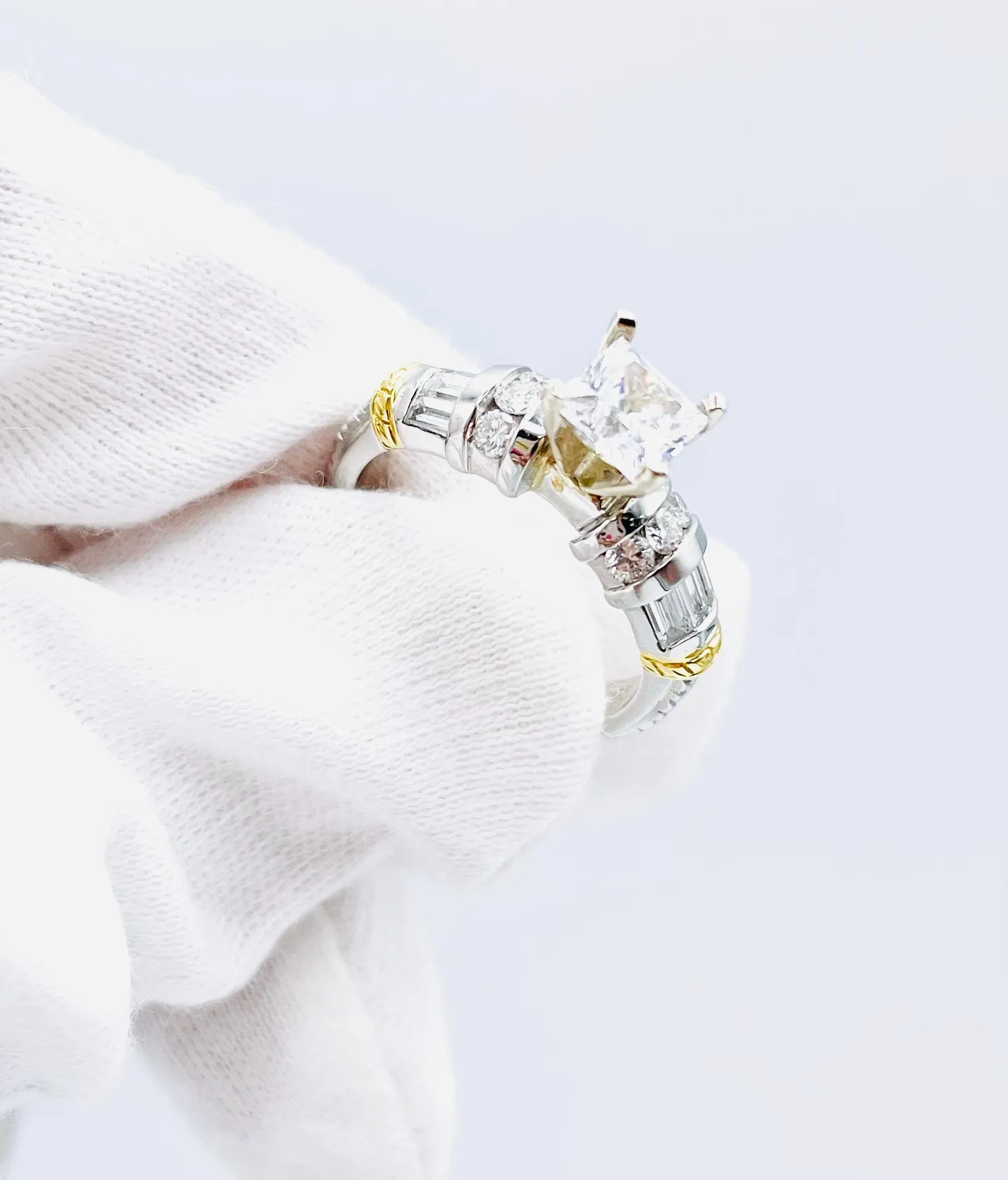 Platinum/18 Karat Yellow Gold Semi-Mount Ladies Engagement Ring