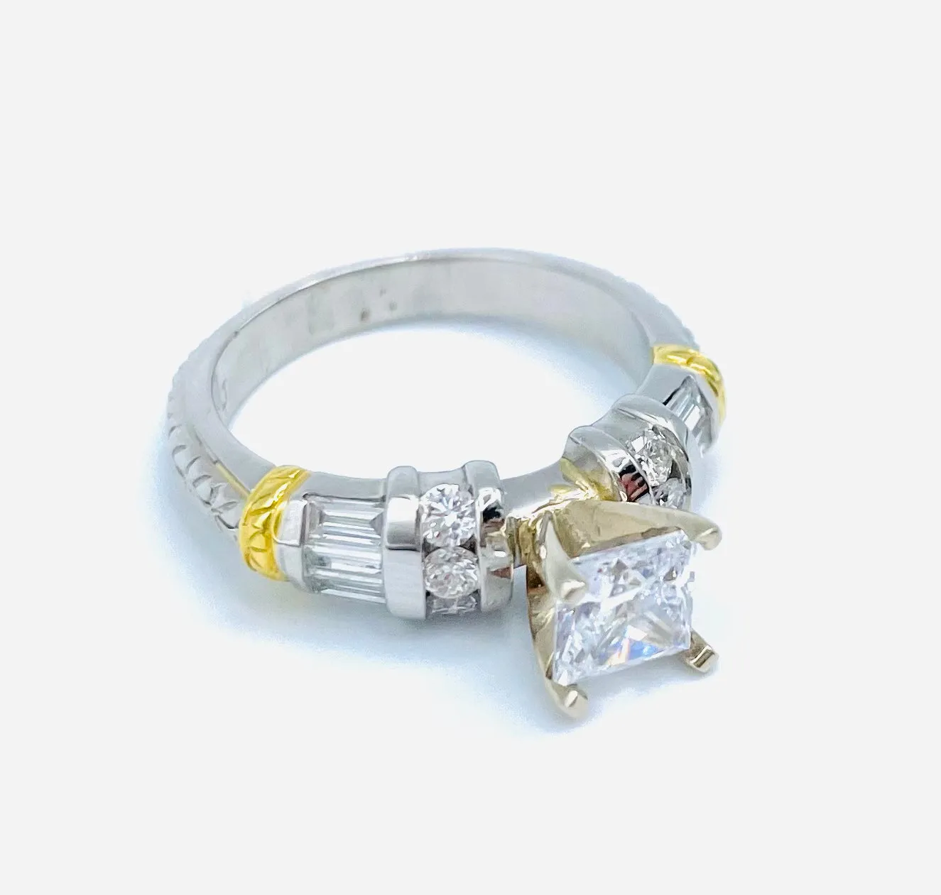 Platinum/18 Karat Yellow Gold Semi-Mount Ladies Engagement Ring