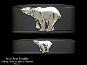Polar Bear Bracelet Sterling Silver on Genuine Leather