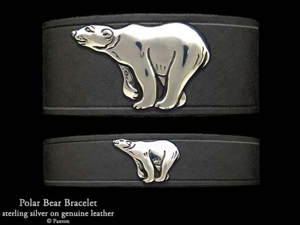 Polar Bear Bracelet Sterling Silver on Genuine Leather