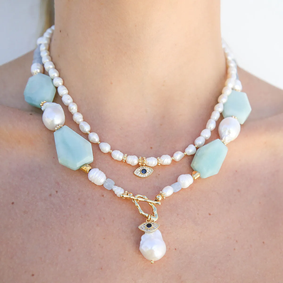 Pre-Order Amazonite, Quartz and Pearl Necklace