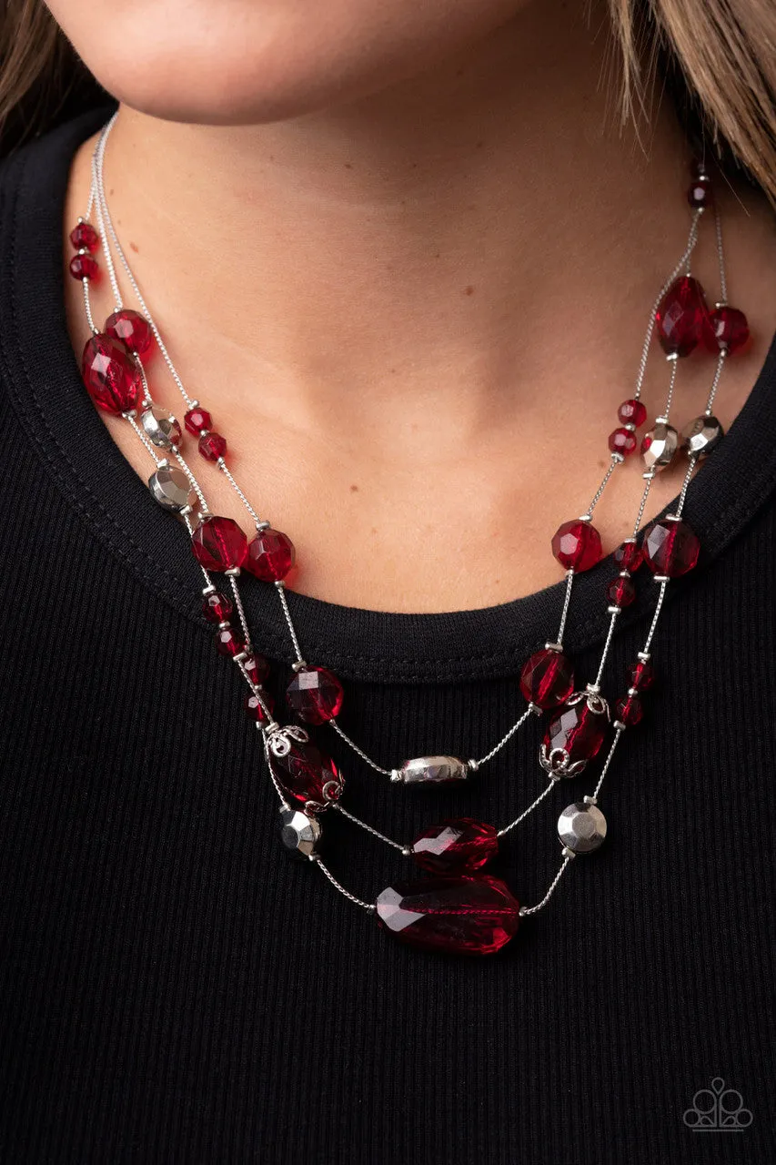 Prismatic Pose - Red - Beaded Tiered Paparazzi Short Necklace