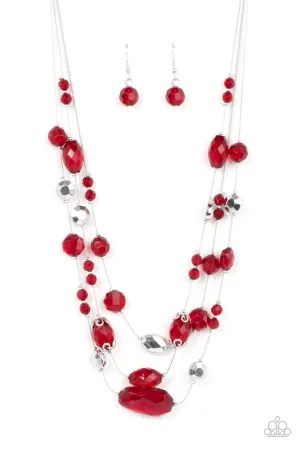 Prismatic Pose - Red - Beaded Tiered Paparazzi Short Necklace