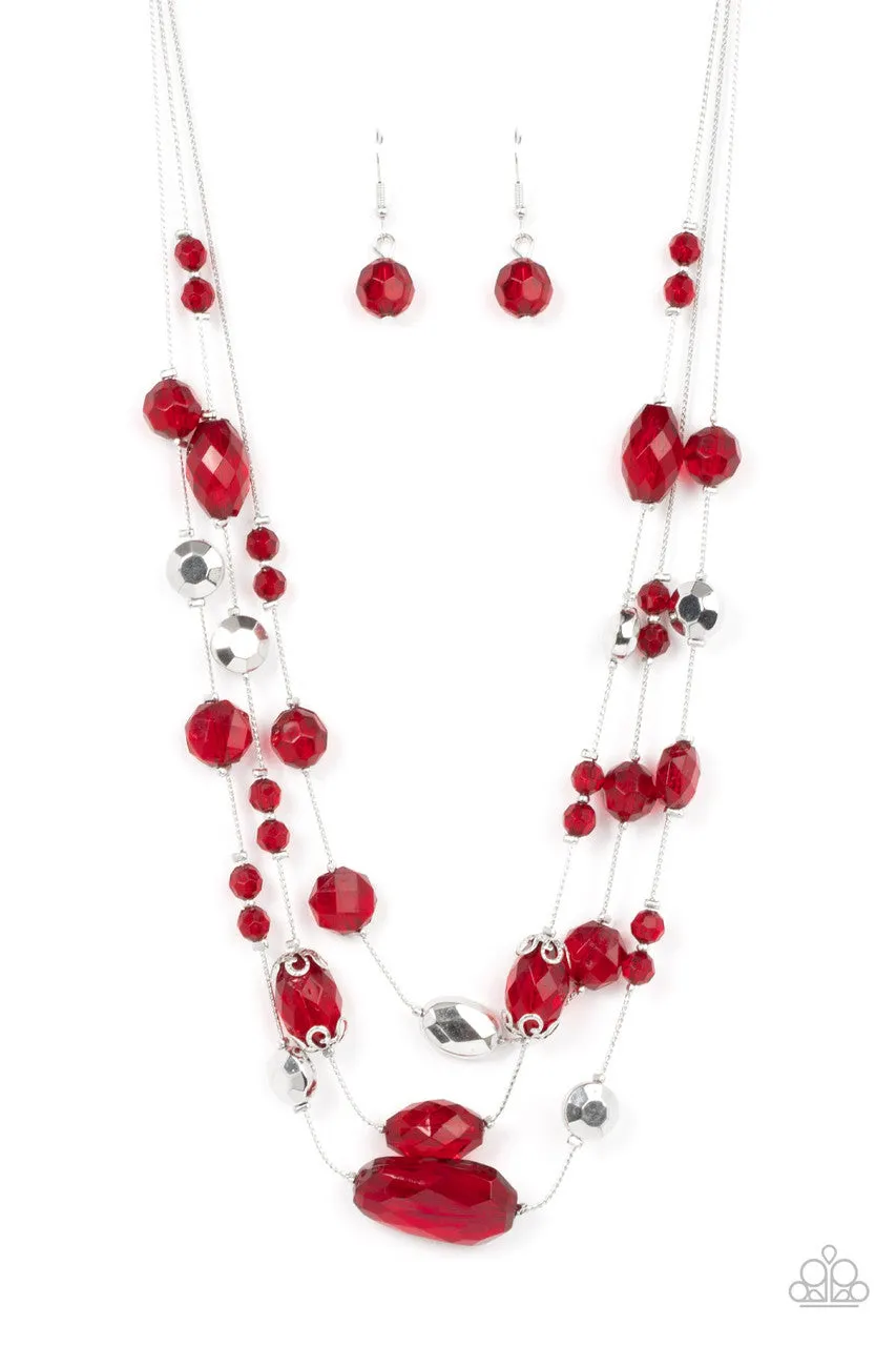 Prismatic Pose - Red - Beaded Tiered Paparazzi Short Necklace
