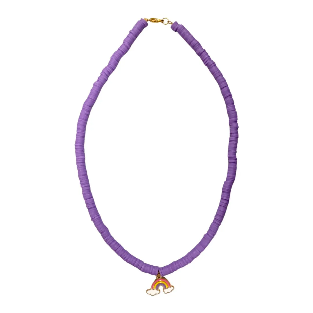 Purple Beaded Necklace with Rainbow