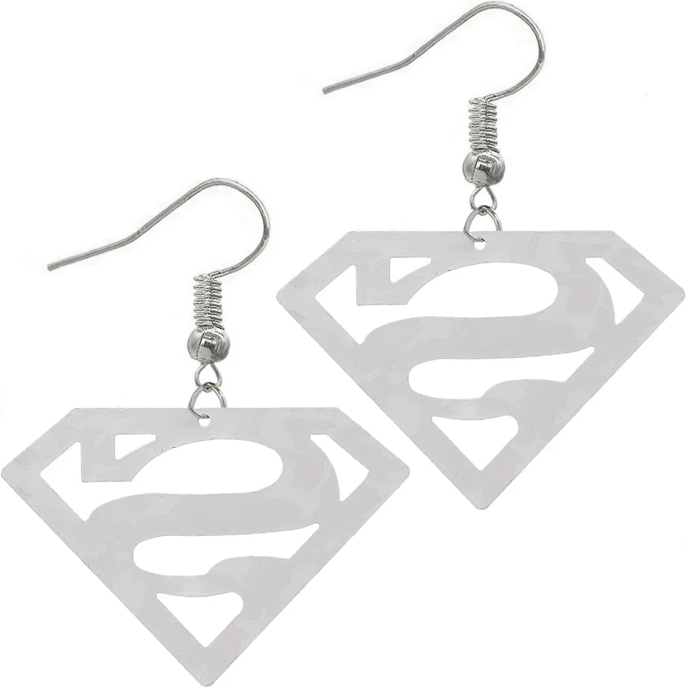 Purple Camo Superman Diamond Shaped Metal Earrings