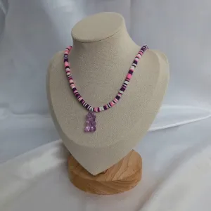 Purple Gummy Bear Bead Necklace - Purple Necklaces In The UK,Gummy Bear Necklaces,Beaded Necklaces In The UK,Pink Beaded Jewellery In The UK