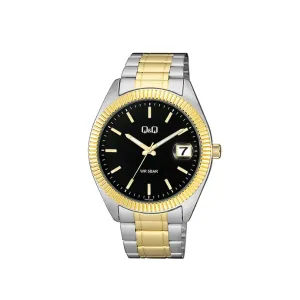 Q&Q Two-Tone Stainless Steel Black Dial Quartz Watch for Gents - A476J402Y