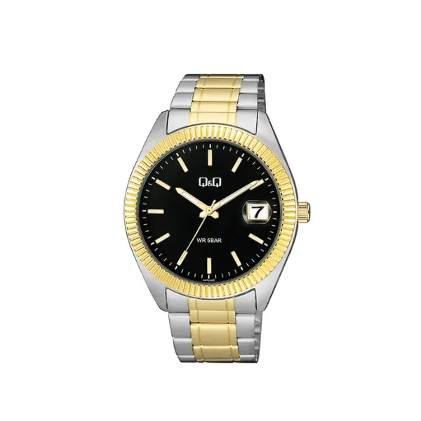 Q&Q Two-Tone Stainless Steel Black Dial Quartz Watch for Gents - A476J402Y