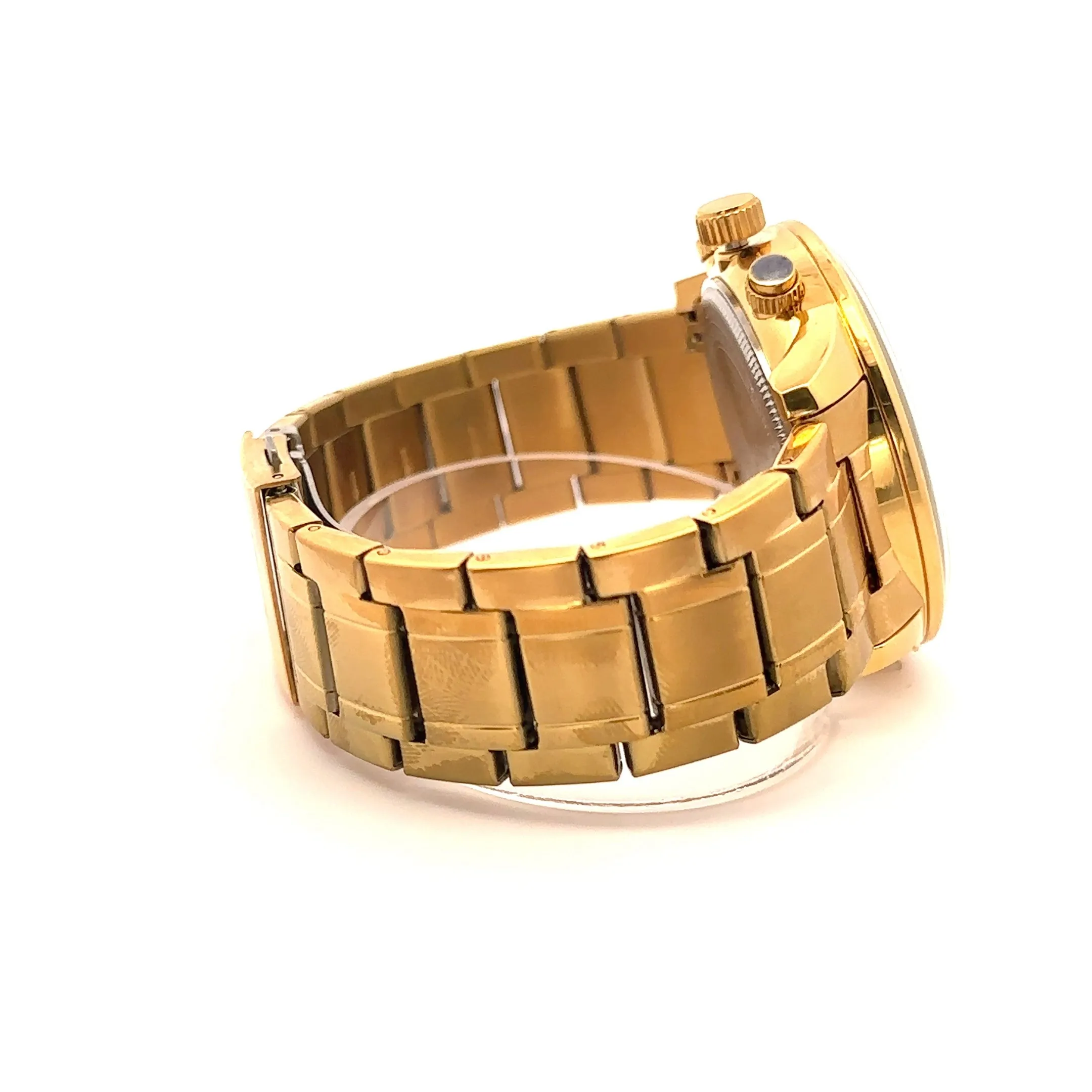 QUIXOTIC METAL BACK GOLD CURREN ICED OUT WATCH I 551742