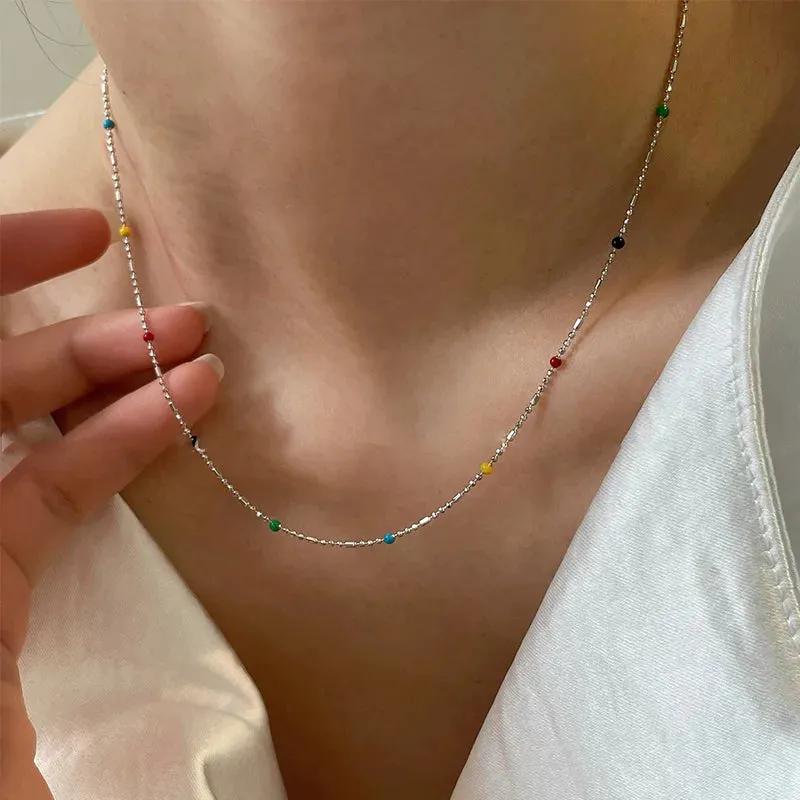 Rainbow Crystal Long Chain Necklace