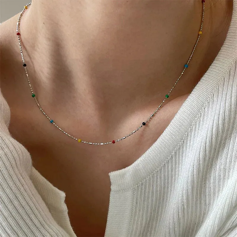 Rainbow Crystal Long Chain Necklace