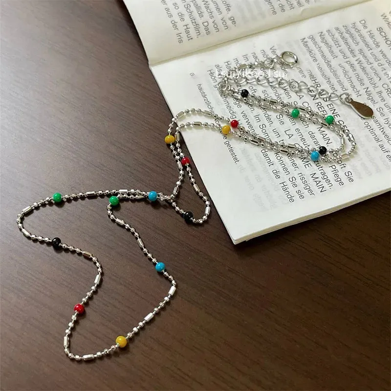 Rainbow Crystal Long Chain Necklace