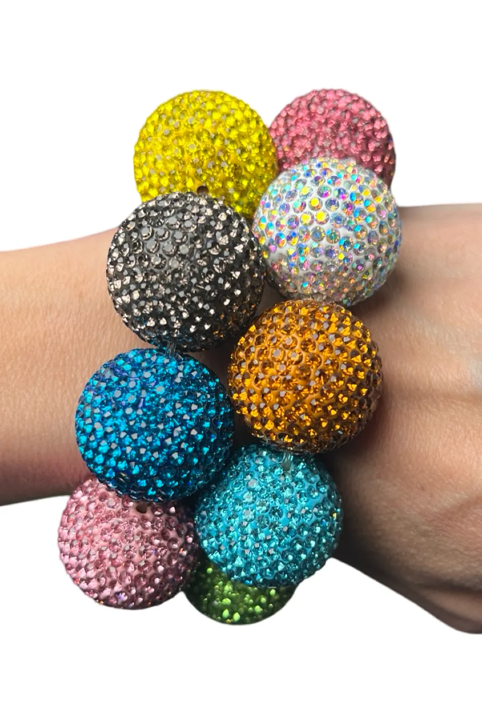 Rainbow Crystal Sphere Stretch Statement Bracelet