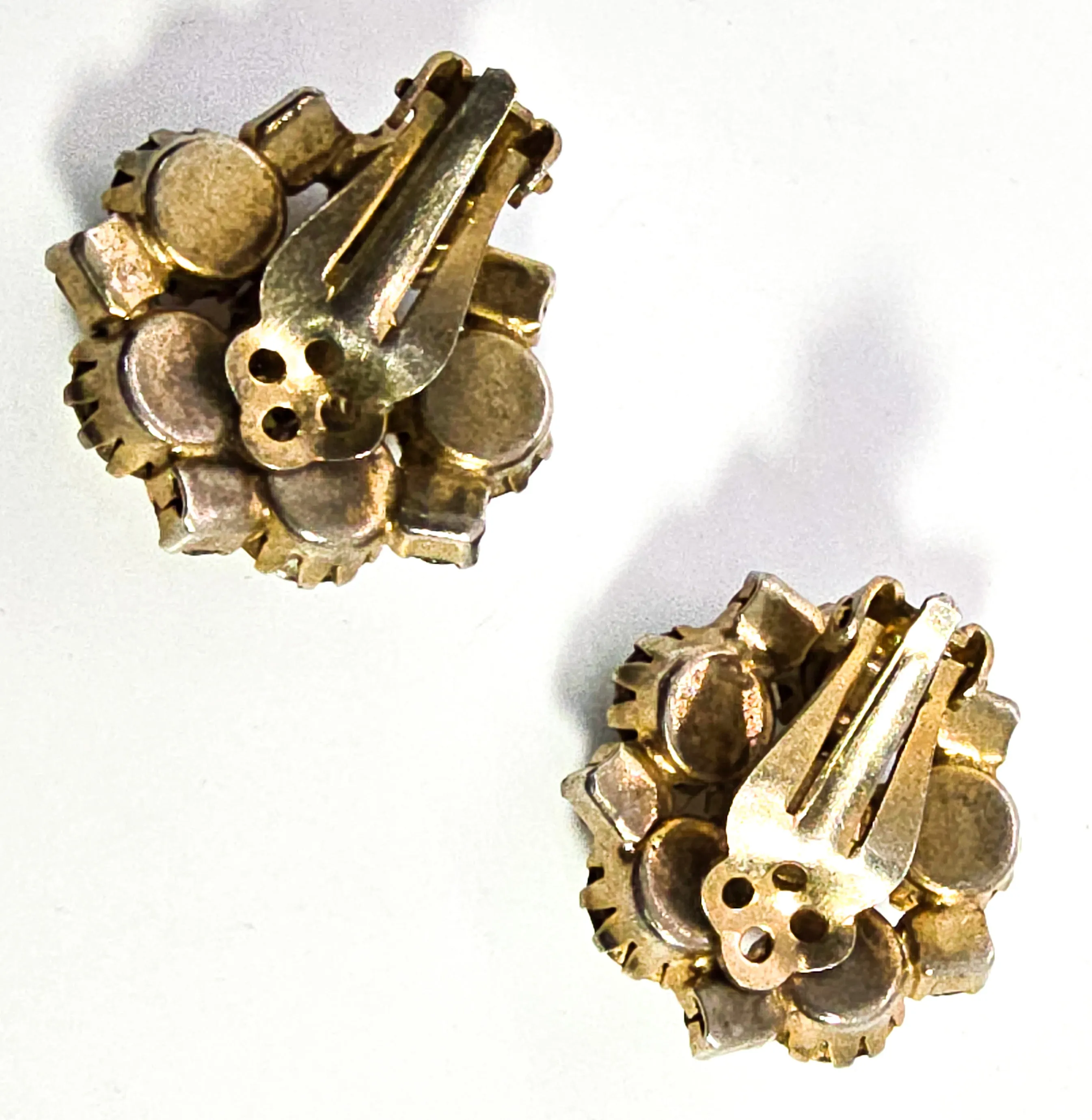 Rainbow flower cluster aroura borealis AB vintage rhinestone clip on earrings