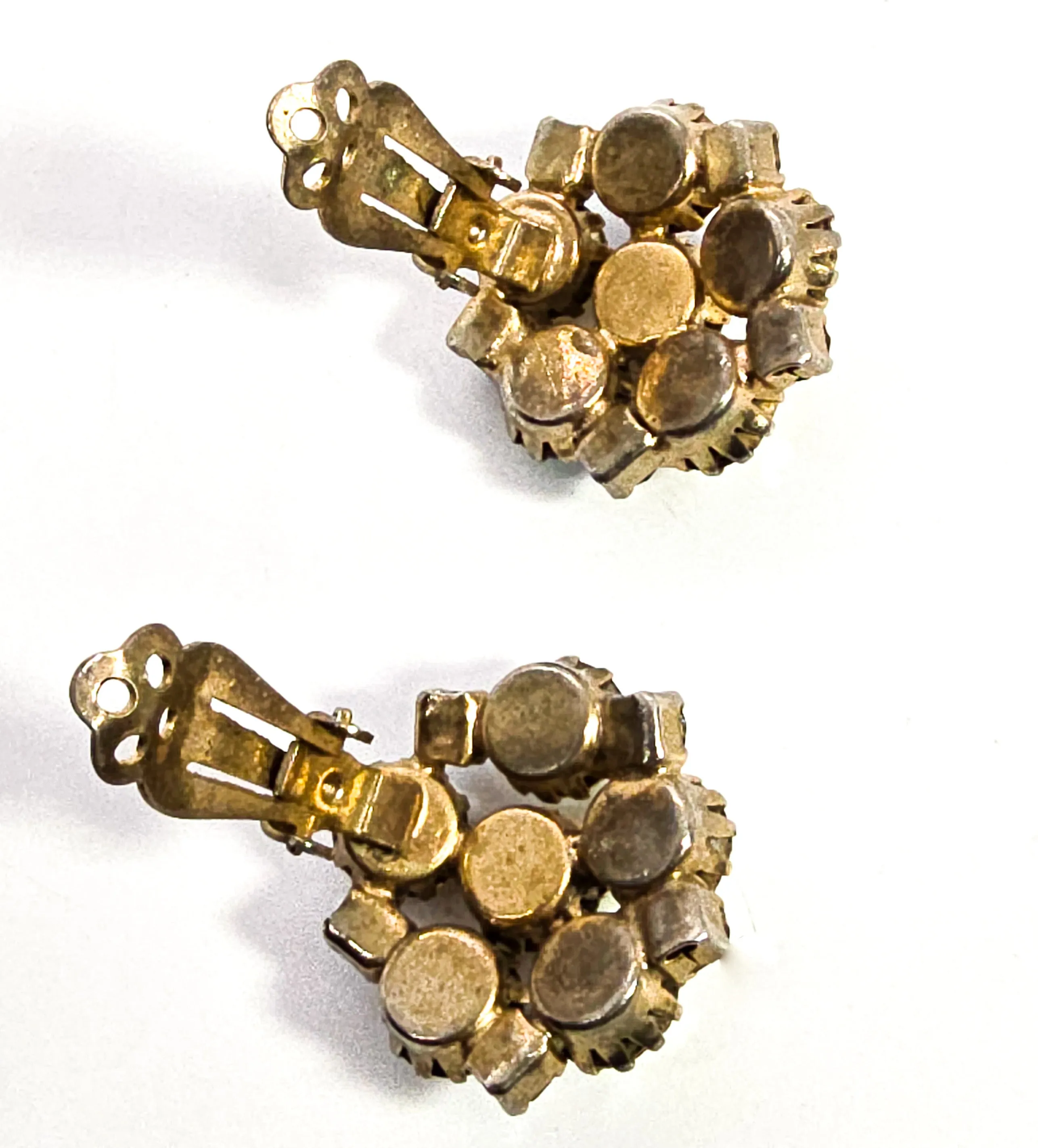 Rainbow flower cluster aroura borealis AB vintage rhinestone clip on earrings