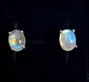 Rainbow Moonstone Flashy thick sterling silver gemstone stud earrings