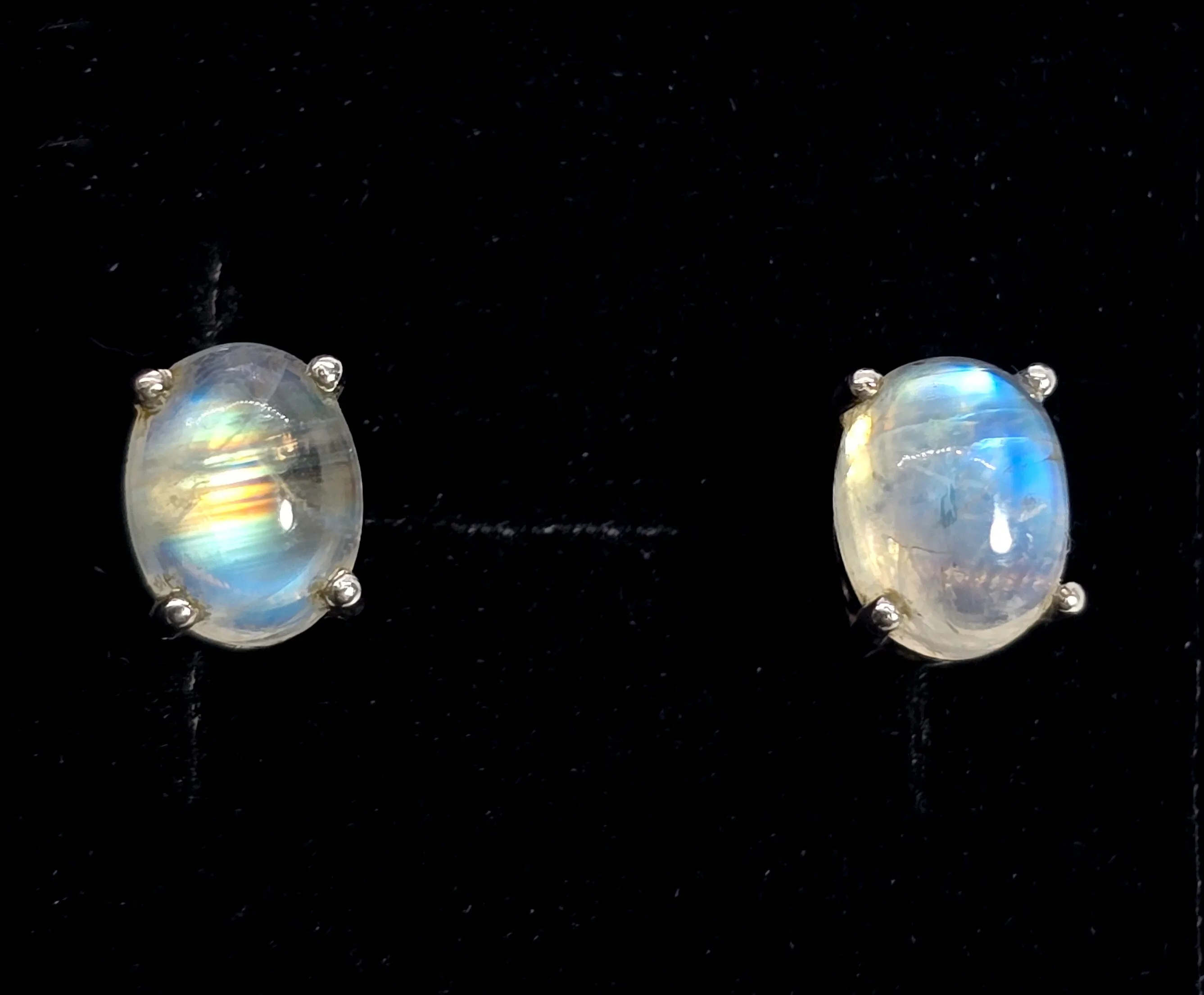 Rainbow Moonstone Flashy thick sterling silver gemstone stud earrings