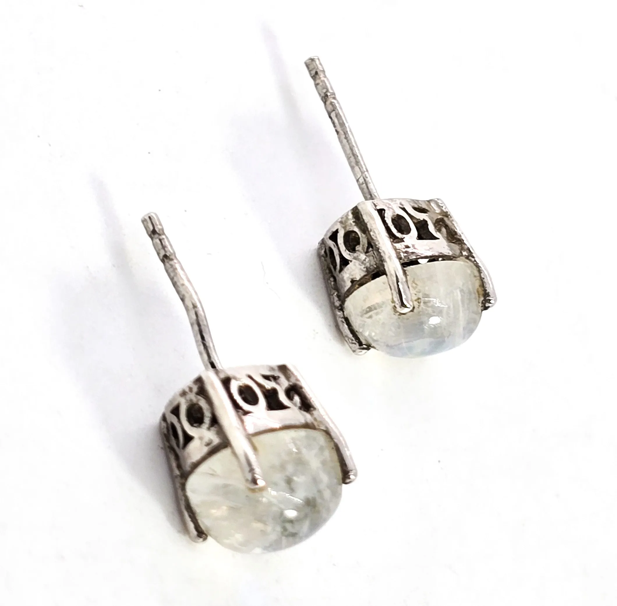 Rainbow Moonstone Flashy thick sterling silver gemstone stud earrings