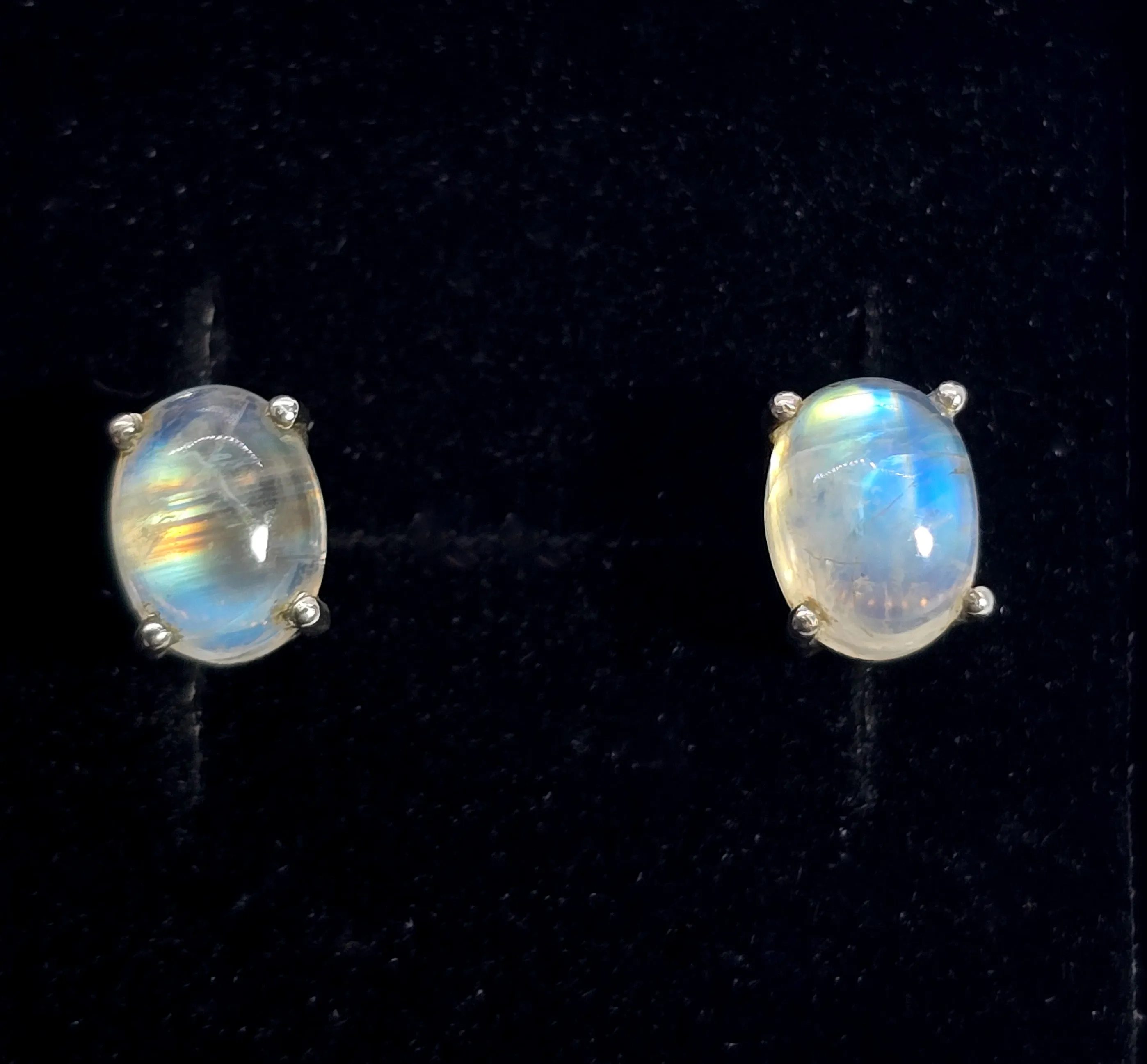 Rainbow Moonstone Flashy thick sterling silver gemstone stud earrings