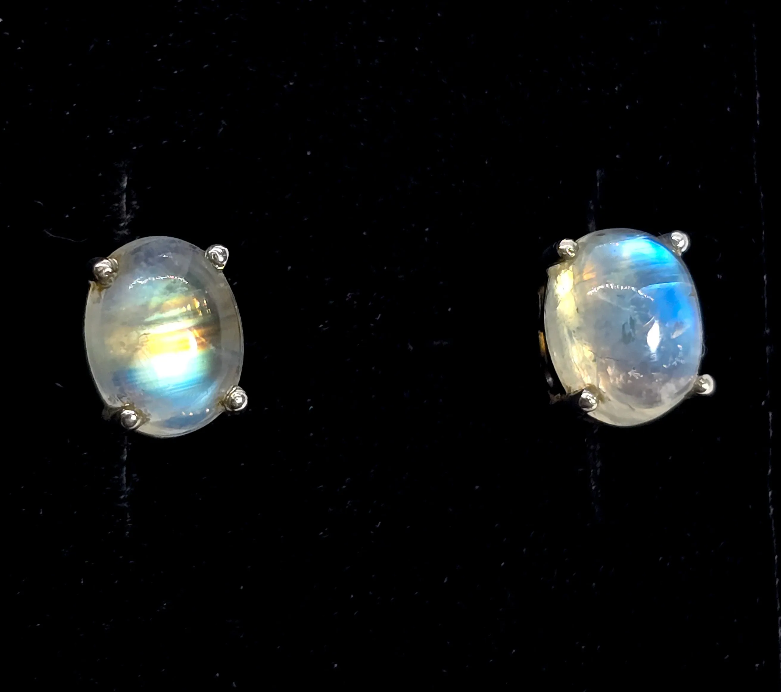 Rainbow Moonstone Flashy thick sterling silver gemstone stud earrings