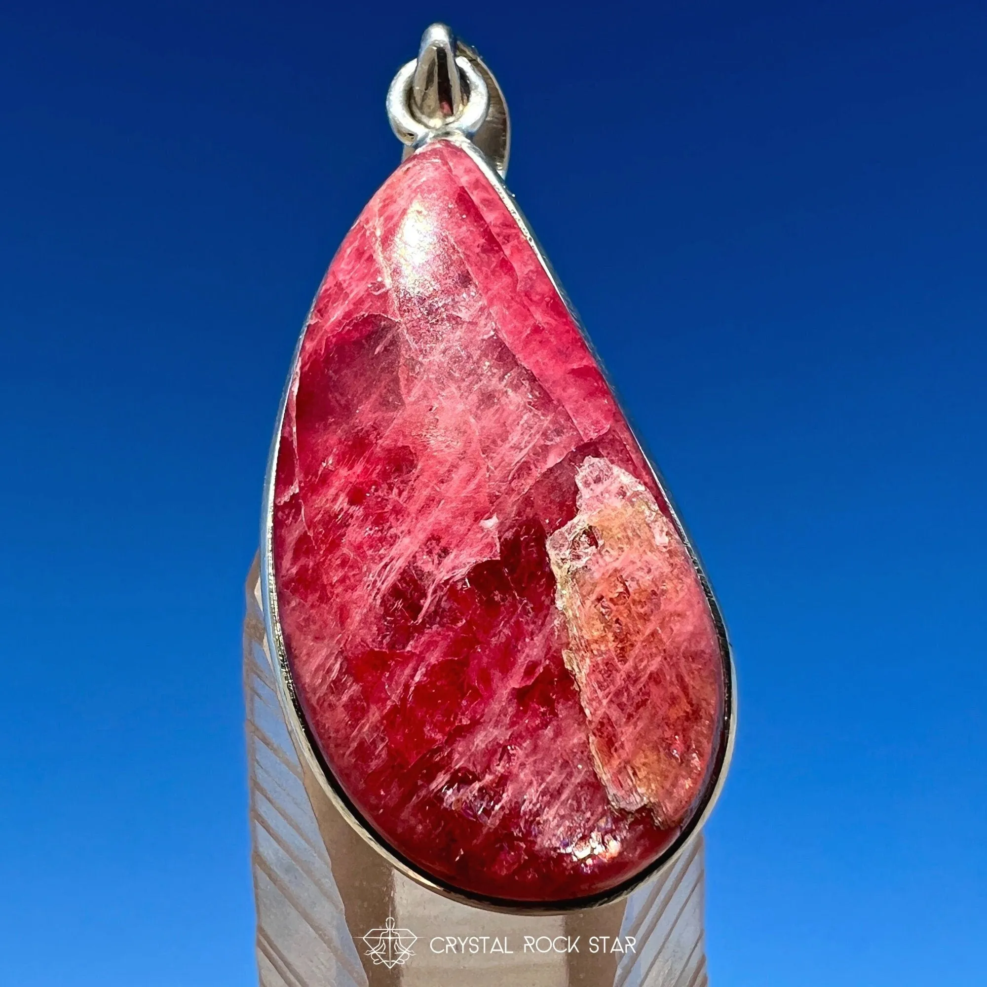 Rare Gem Rhodonite Silver Pendant 1.8"