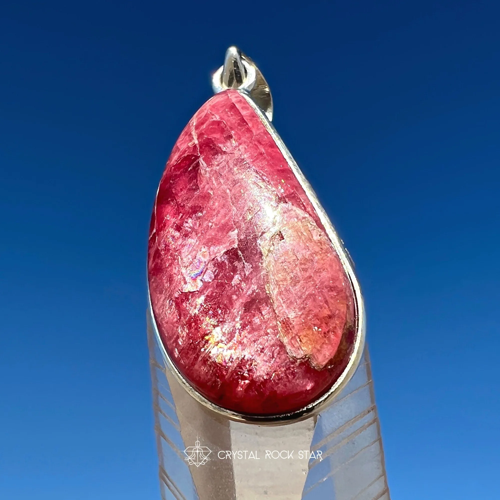 Rare Gem Rhodonite Silver Pendant 1.8"