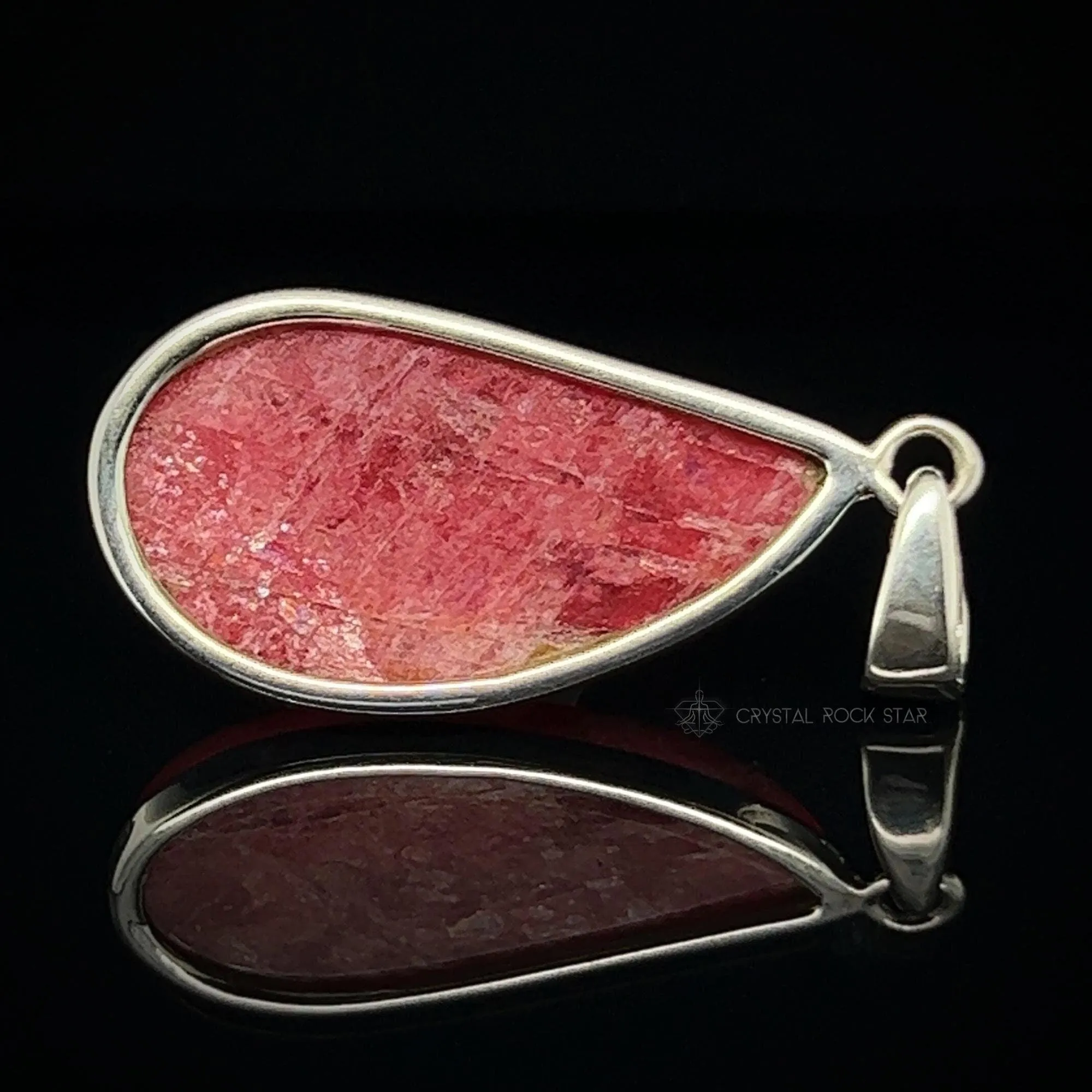 Rare Gem Rhodonite Silver Pendant 1.8"