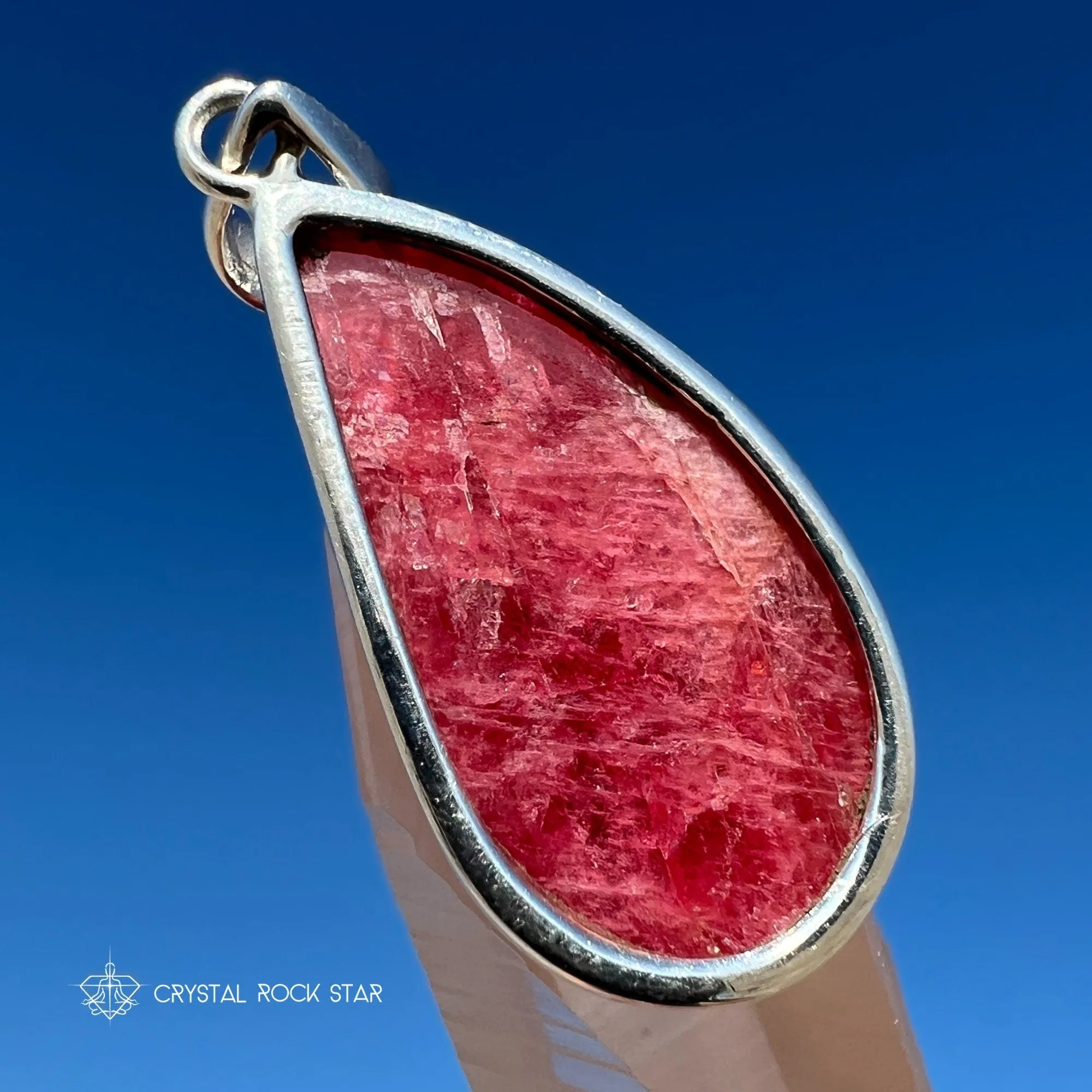 Rare Gem Rhodonite Silver Pendant 1.8"