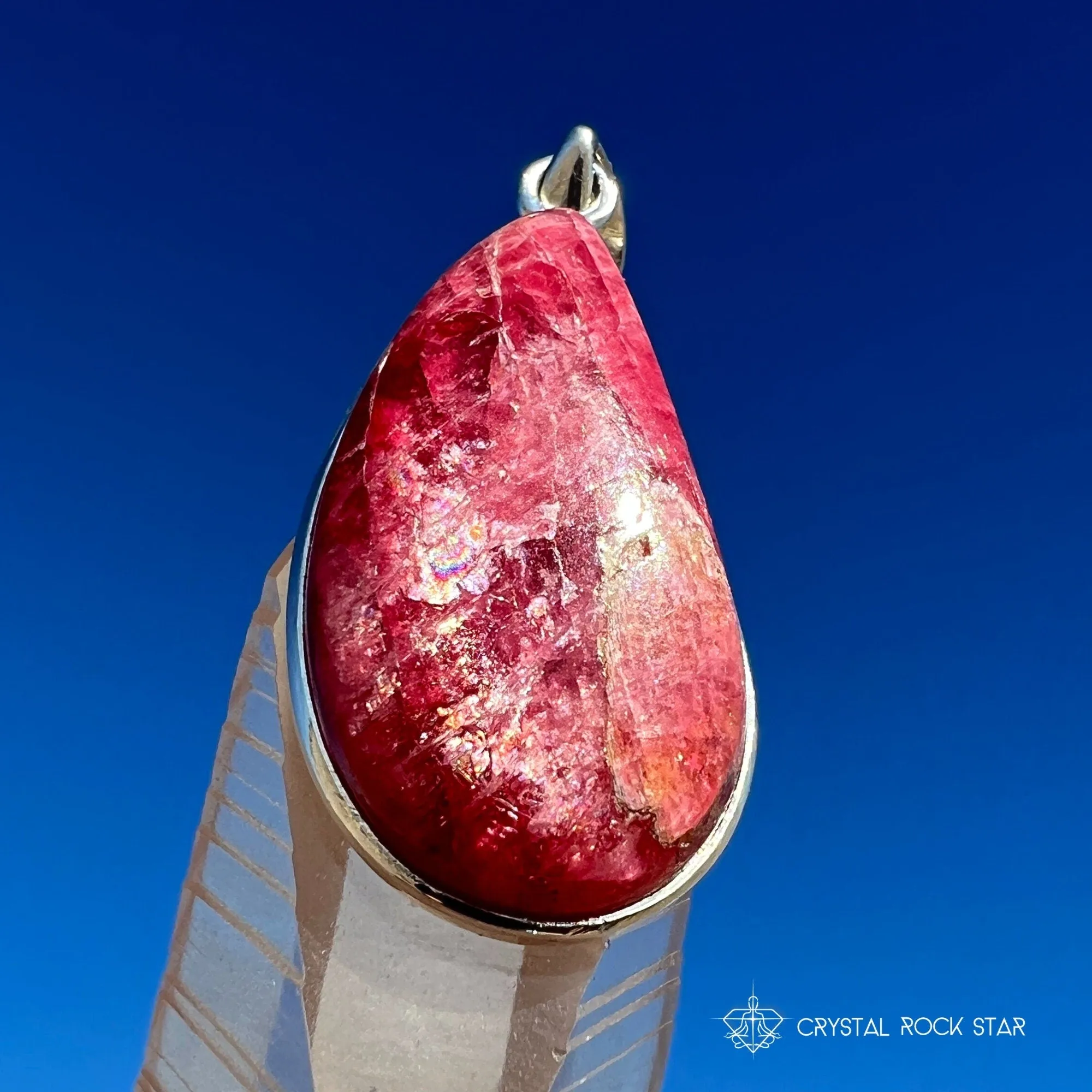 Rare Gem Rhodonite Silver Pendant 1.8"