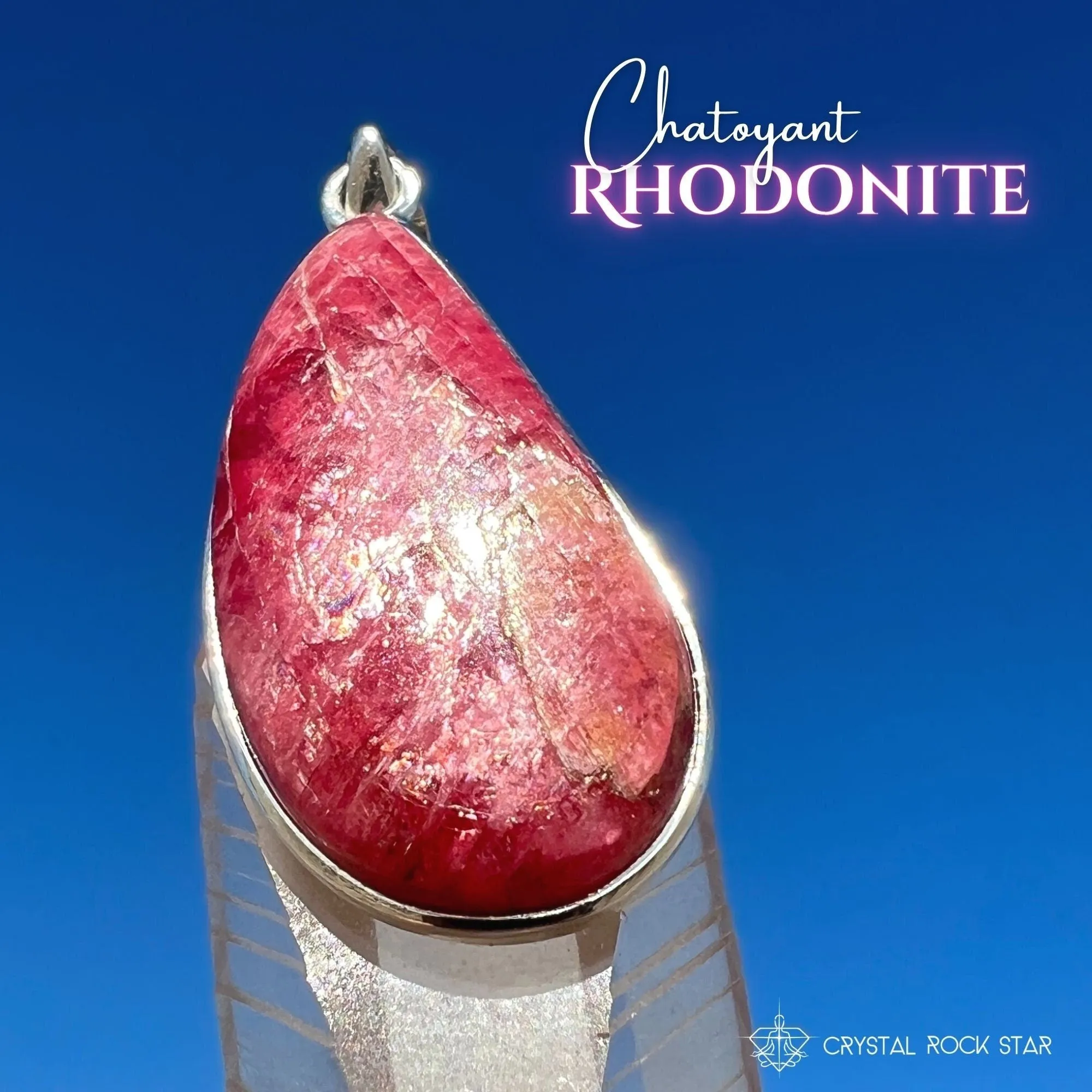 Rare Gem Rhodonite Silver Pendant 1.8"