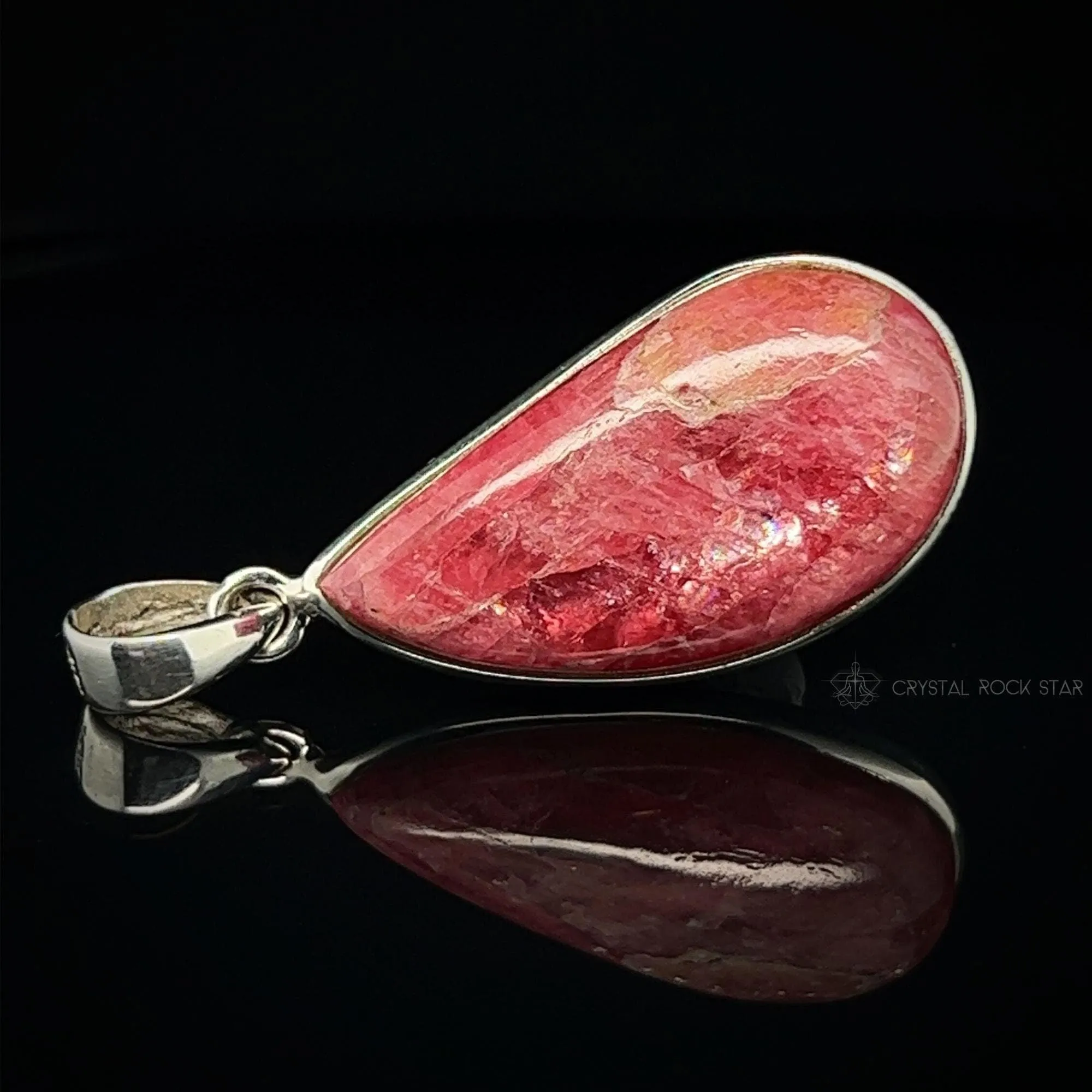 Rare Gem Rhodonite Silver Pendant 1.8"